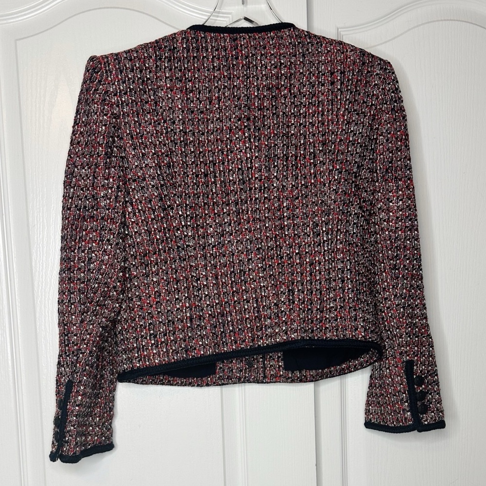 NWT Veronica Beard Ceres Metallic Cotton Blend Tweed Jacket in Size 12 Red /Navy - Picture 6 of 16
